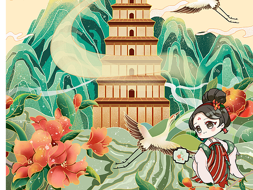 國(guó)潮西安大雁塔（個(gè)人主頁(yè)-ZNjA2MjQ5NTY=） - 商業(yè)插畫 - 站酷設(shè)計(jì)師孫檸檬的開心屋原創(chuàng)素材 - 站酷ZCOOL