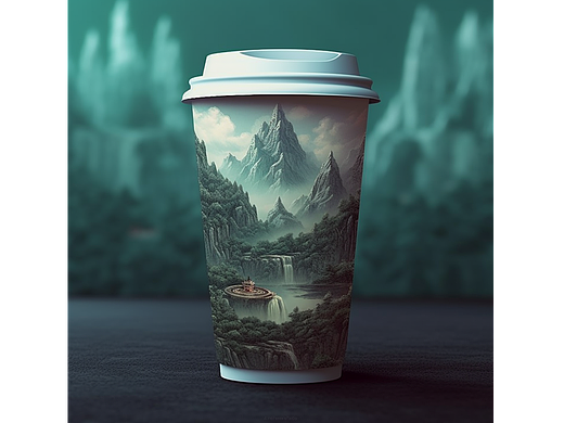 AI山水画奶茶杯
