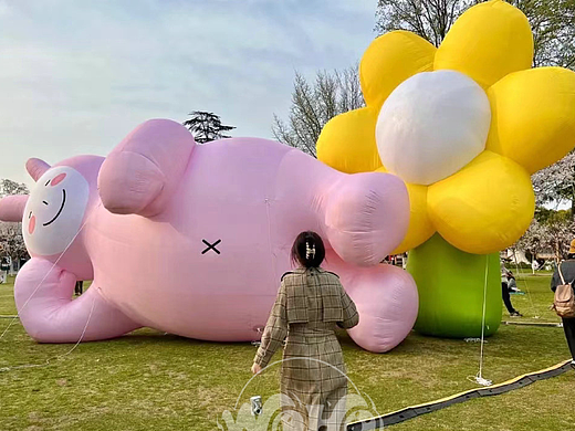 超可爱治愈系 粉色兔子卡通气模 亲子气模夏日露营气模