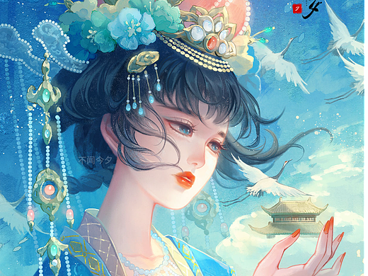 【古风插画】天青——烟雨中的等待
