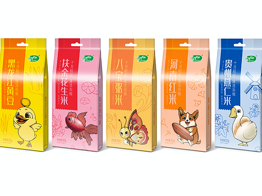 十月稻田 杂粮系列 包装设计 包装插画绘制
