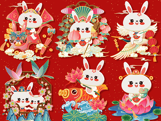 萌兔賀歲（個人主頁-ZNjExOTE2MTI=） - 商業(yè)插畫 - 站酷設(shè)計師燈七原創(chuàng)素材 - 站酷ZCOOL