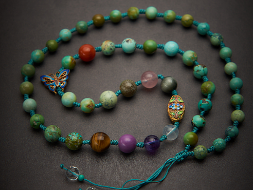 南红绿松石烧蓝文玩一组