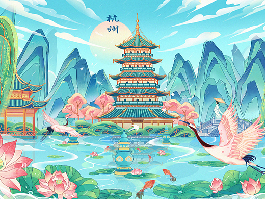 国潮插画 | 杭州▪雨水