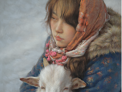 色粉画《高山下的守望》