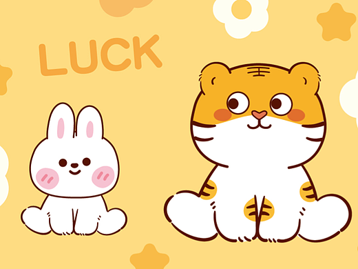 虎萌萌熊猫花花兔子龙小狗插画卡通形象包装插画文创