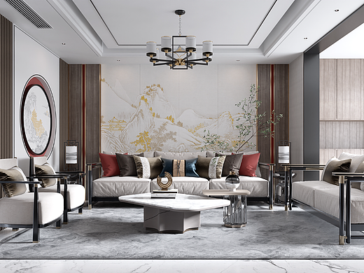 126㎡中式室内家居装饰设计（个人主页-ZNjIzODc0MzY=） - 家装设计 - 站酷设计师云景设计原创素材 - 站酷ZCOOL