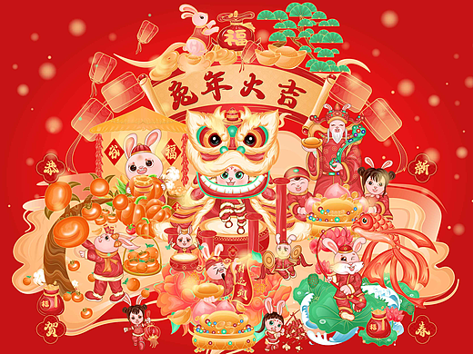 兔年春节国潮插画