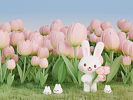 郁金香兔系列3D插畫