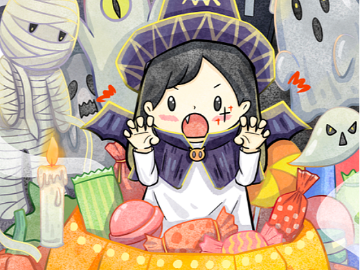 萬(wàn)圣節(jié)｜不給糖就搗蛋（個(gè)人主頁(yè)-ZNjY5MDkwMDg=） - 創(chuàng)作習(xí)作 - 站酷設(shè)計(jì)師小簡(jiǎn)的插畫鋪原創(chuàng)素材 - 站酷ZCOOL