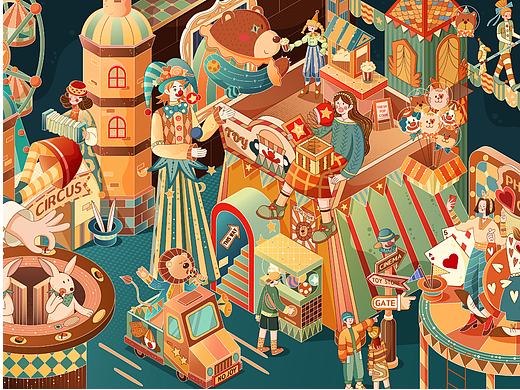 2.5D线性插画 | 复古马戏团