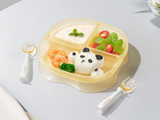 YeeHOO英氏/半透明果冻餐盘/3S材质/宝宝餐盘
