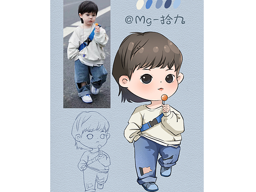 吃棒棒糖的小男孩/照片转插画