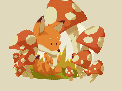 蘑菇森林中的小狐狸