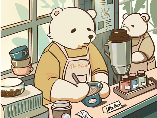 小插画《白熊先生咖啡厅》（个人主页-ZNjc5MzU3MjA=） - 商业插画 - 站酷设计师FY品牌原创素材 - 站酷ZCOOL