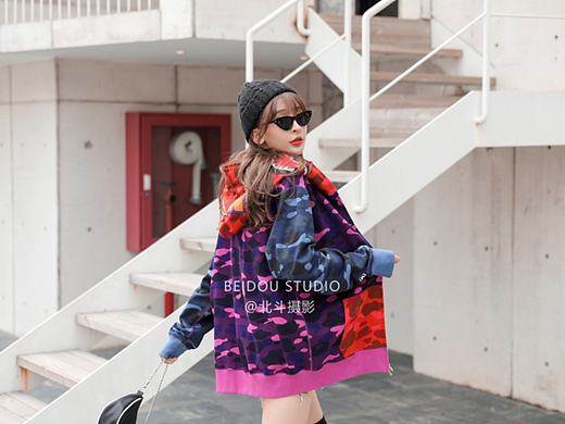 模特桔子 潮牌外套拍摄
