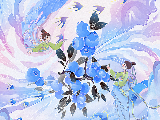 装饰画插画蓝莓果酒包装