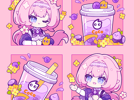 是桂花味和百香果味的少女呀|四宫格插画