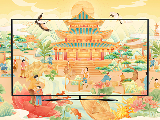 旅游商业主题插画-云游荷花园