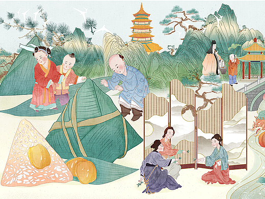 粽有心意——新中式古典国潮插画端午节包装插画粽子节