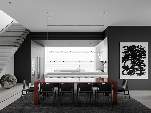 320㎡的冬日清冷感极简别墅