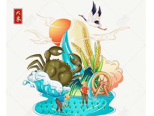 大米包装插画手绘设计