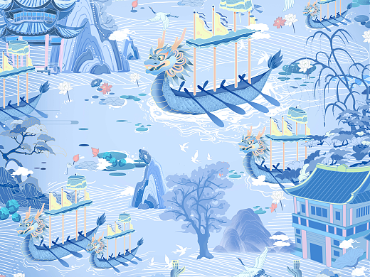 《龙舟竞渡》丝巾设计