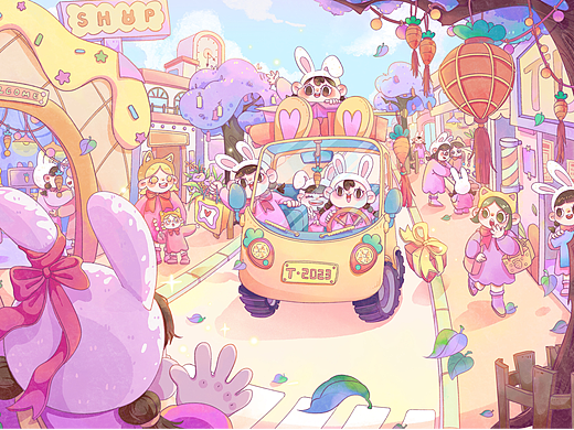 放假回家啦｜绘本风治愈插画