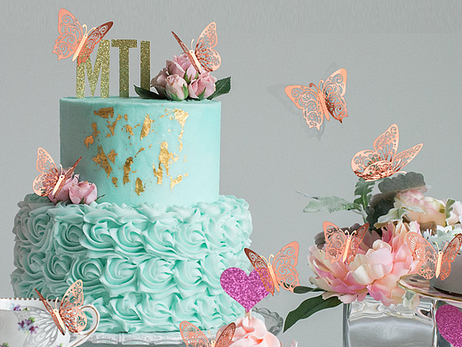 玫瑰金蝴蝶装饰/摄影精修/电商设计/亚马逊主图设计