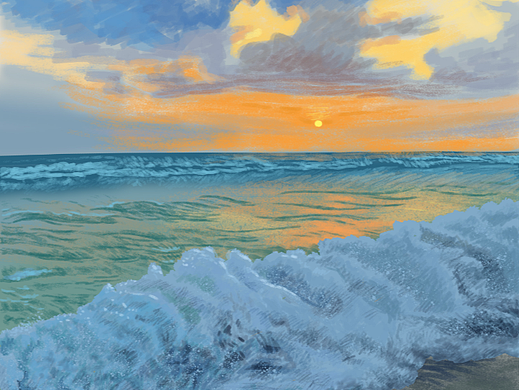 绘画星球打卡挑战-日落下的海浪（个人主页-ZNjQxMDY0NzY=） - 创作习作 - 站酷设计师琴心雅意原创素材 - 站酷ZCOOL