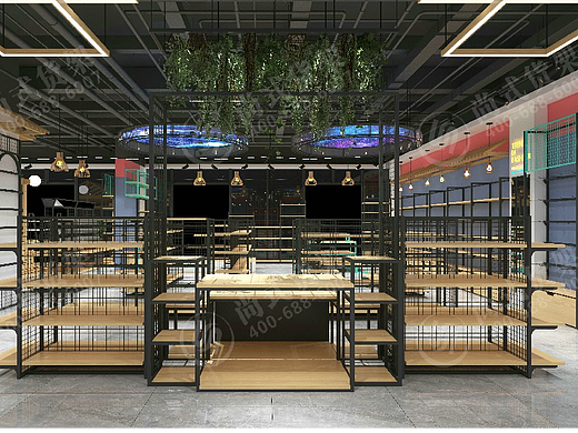 三福饰品货架新款造型边柜带灯墙面架免费设计