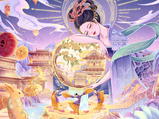 中秋佳节·月满西楼·中秋主题商业插画