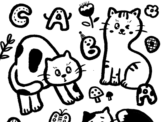  黑白手账素材-猜猜我是哪个字母-简笔画猫咪