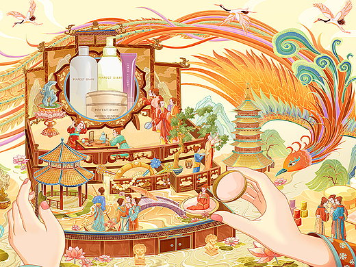 国潮插画—美妆仕女畅游妆匣