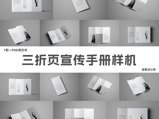 7款简约产品手册三折页样机智能贴图样机
