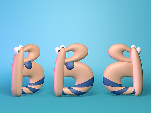 C4D卡通可爱字母小怪兽系列-B