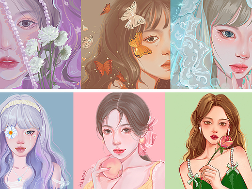 头像合集-花与少女（个人主页-ZNjIyNjIzNDA=） - 艺术插画 - 站酷设计师莱昂纳卷原创素材 - 站酷ZCOOL
