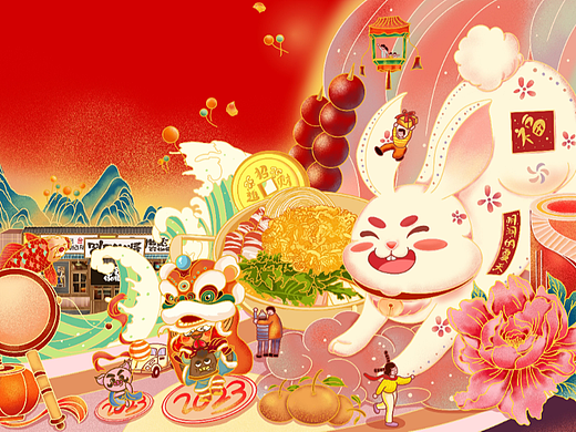 兔年餐饮品牌周年庆插画应用