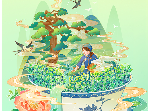 二十四节气之： 谷雨（个人主页-ZNjY5NDg1NTI=） - 商业插画 - 站酷设计师戴月y原创素材 - 站酷ZCOOL