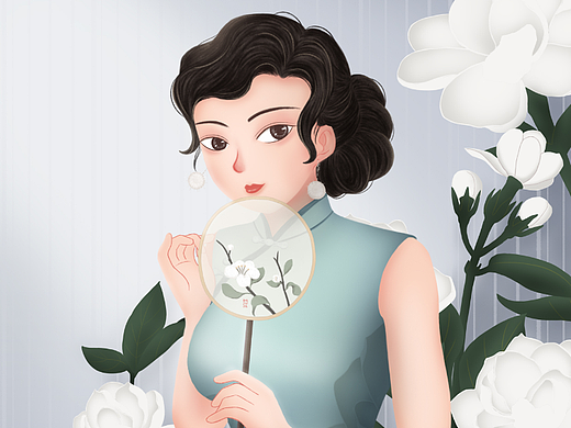 【罐子】等一朵美丽茉莉花-旗袍插画