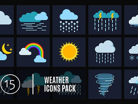 AE模板|独特形状图层动画图标展示天气预报视频卡通