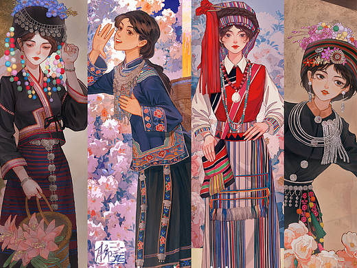 （民族风情插画）少数民族女孩