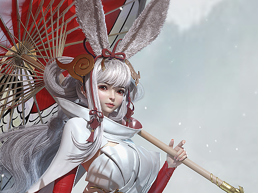娇俏的公孙离，雪中撑伞诗情水墨