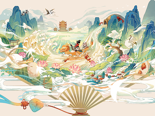 一粽尝来千古事，端午折扇花鸟啼。