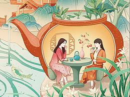 四季茶葉插畫