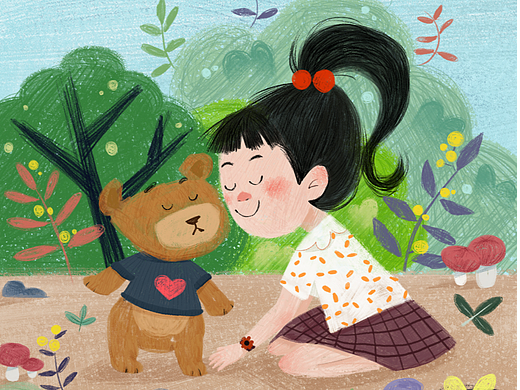 儿童插画小熊女孩