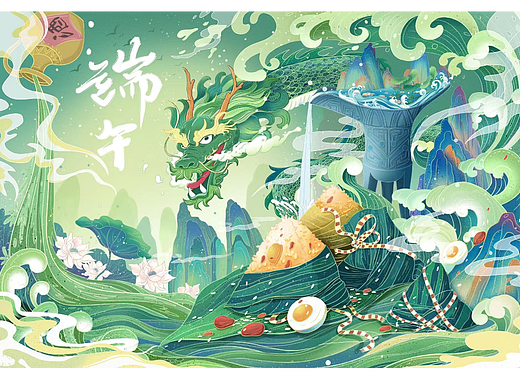 国风插画丨端午节插画-棕香端午