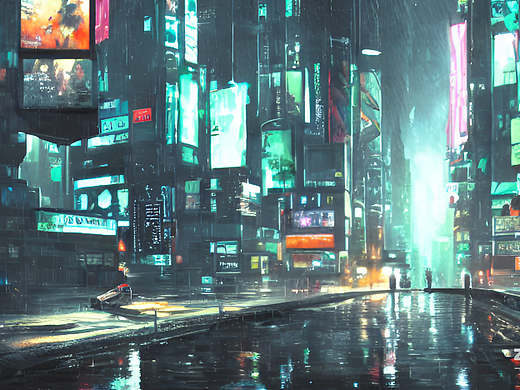 【站酷AI创作实验室】模糊雨夜游戏城