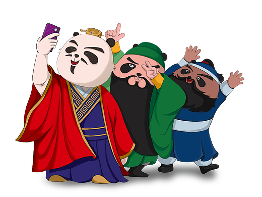 三国熊猫IP：刘备、张飞、关羽原创插画