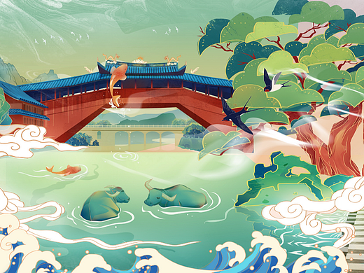 泰顺廊桥插画